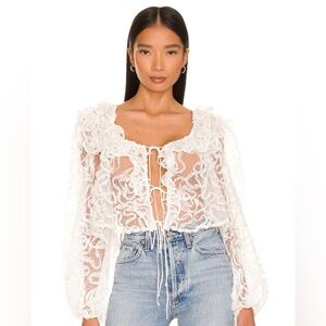 NWT For Love and Lemons ‘Tatiana’ White Blouse. Size XS.